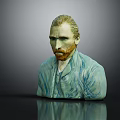 Man Bust Sculpture With Van Gogh Like Features Blue Coat And Dark Background