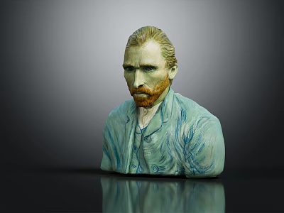 Man Bust Sculpture With Van Gogh Like Features Blue Coat And Dark Background 3d model