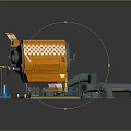 Industrial Mechanical Equipment Setup Featuring Orange Yellow Structure Curved Metal Pipes And Small Tools