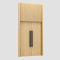 Modern Light Wood Double Doors With Black Handles And Vertical Slats