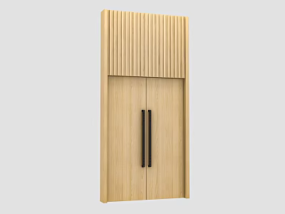 Modern Light Wood Double Doors With Black Handles And Vertical Slats 3d model