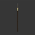 Traditional Decorative Weapon with Golden Fan Shaped Head and Red Gemstone on Long Wooden Handle