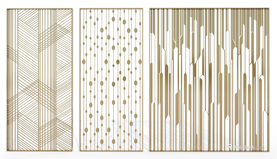 Stylish Modern Room Dividers With Decorative Geometric Patterns And Gold Accents 3d model 