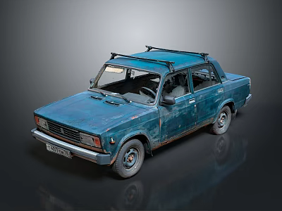 Vintage Blue Sedan With Roof Rack And Classic Rustic Exterior Design 3d model