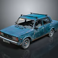 Vintage Blue Sedan With Roof Rack And Classic Rustic Exterior Design