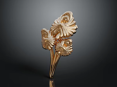Golden Decorative Brooch With Intricate Floral Design For Fashion Clothing Accessory 3d model