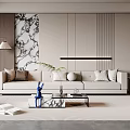 Modern Living Room Interior Design With Beige Sofa Marble Pattern Accent Wall And Coffee Table 3d model