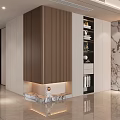 Modern Shoe Cabinet Design With Wooden Slats Marble Base And LED Strip Lighting