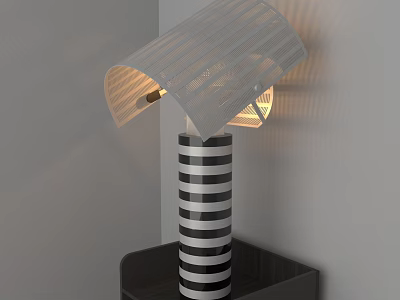 Illuminated Modern Table Lamp With Black And White Striped Base And Transparent Striped Shade 3d model