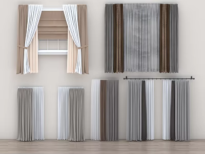 Elegant Curtain Panel Designs With Beige Brown Gray Colors For Home Interior 3d model