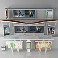 Modern Station Structure With Curved Roof Multiple Screens And Service Counter