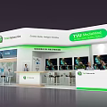 TVU Networks Exhibition Booth With Curved Design Digital Screens And Reception Seating Area