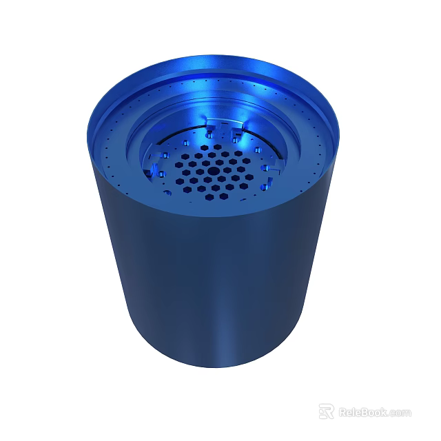 Blue Industrial Cylindrical Metal Component With Perforated Surface And Smooth Finish 3d model 