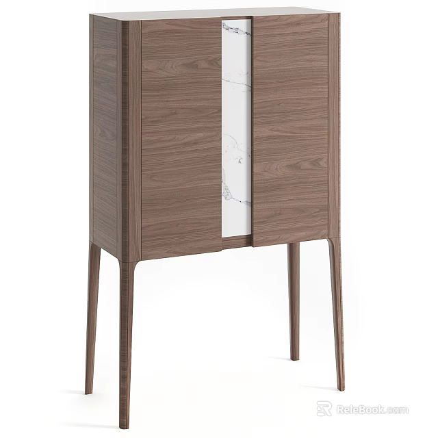 Modern Entryway Side Cabinet With Wooden Frame And Marble Insert Panel Design 3d model