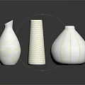 Modern White Vases With Gold Details And Various Textured Patterns On Reflective Surface 3d model