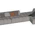 Gray Sectional Sofa Design With Modular Structure Brown Gray Cushions And Black Throw Blanket 3d model