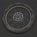 Motorcycle Tire With Metallic Spokes Wheel Rim And Tread Pattern Design