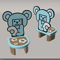 Cute Bear Shaped Kids Stool With Light Blue Wooden Base And Gear Patterns