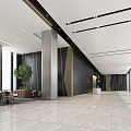 Elegant Modern Lobby Reception Desk with Marble Floor Linear Lights and Starry Sky 3d model