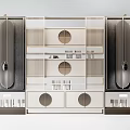 Modern Bookcase Design With Layered Shelves Geometric Elements And Circular Accents 3d model