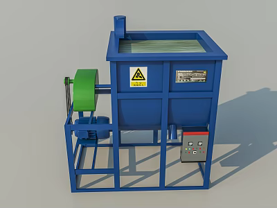 Industrial Processing Machine With Blue Structure Dual Containers Green Roller And Control Panel 3d model