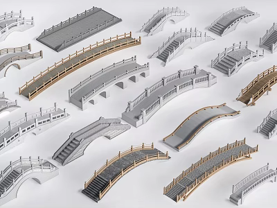 Diverse Landscape Bridges Models Featuring Various Designs Different Shapes And Materials Like Wood Stone 3d model
