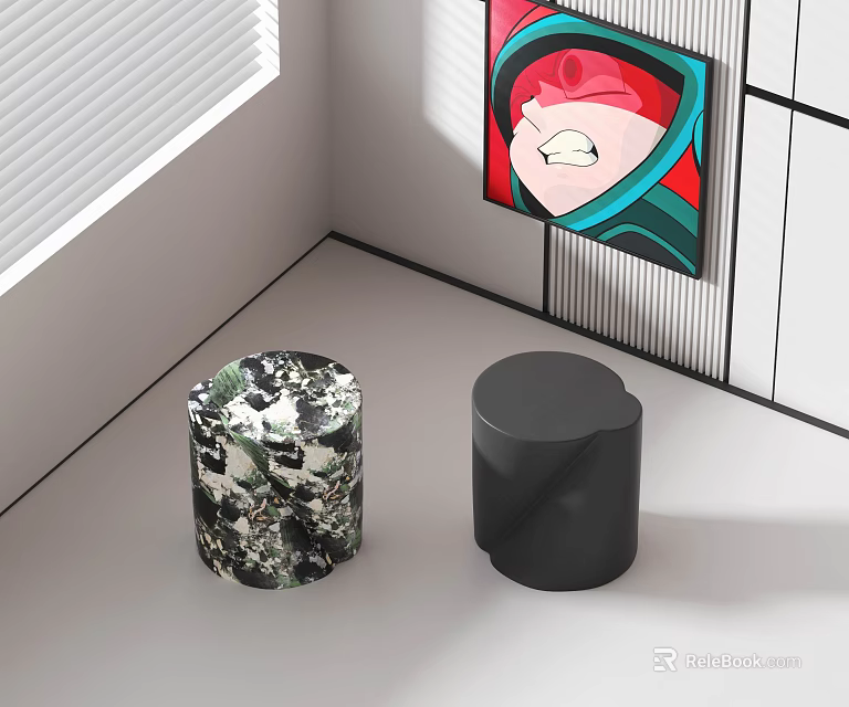 Modern Interior Side Tables With Abstract Pattern And Black Round Design For Stylish Spaces 3d model
