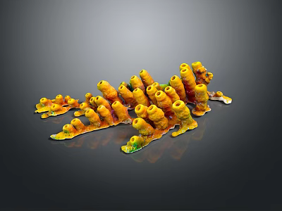 Vibrant Clustered Yellow Orange Aquatic Animals Coral Polyps Underwater Colony Structure 3d model