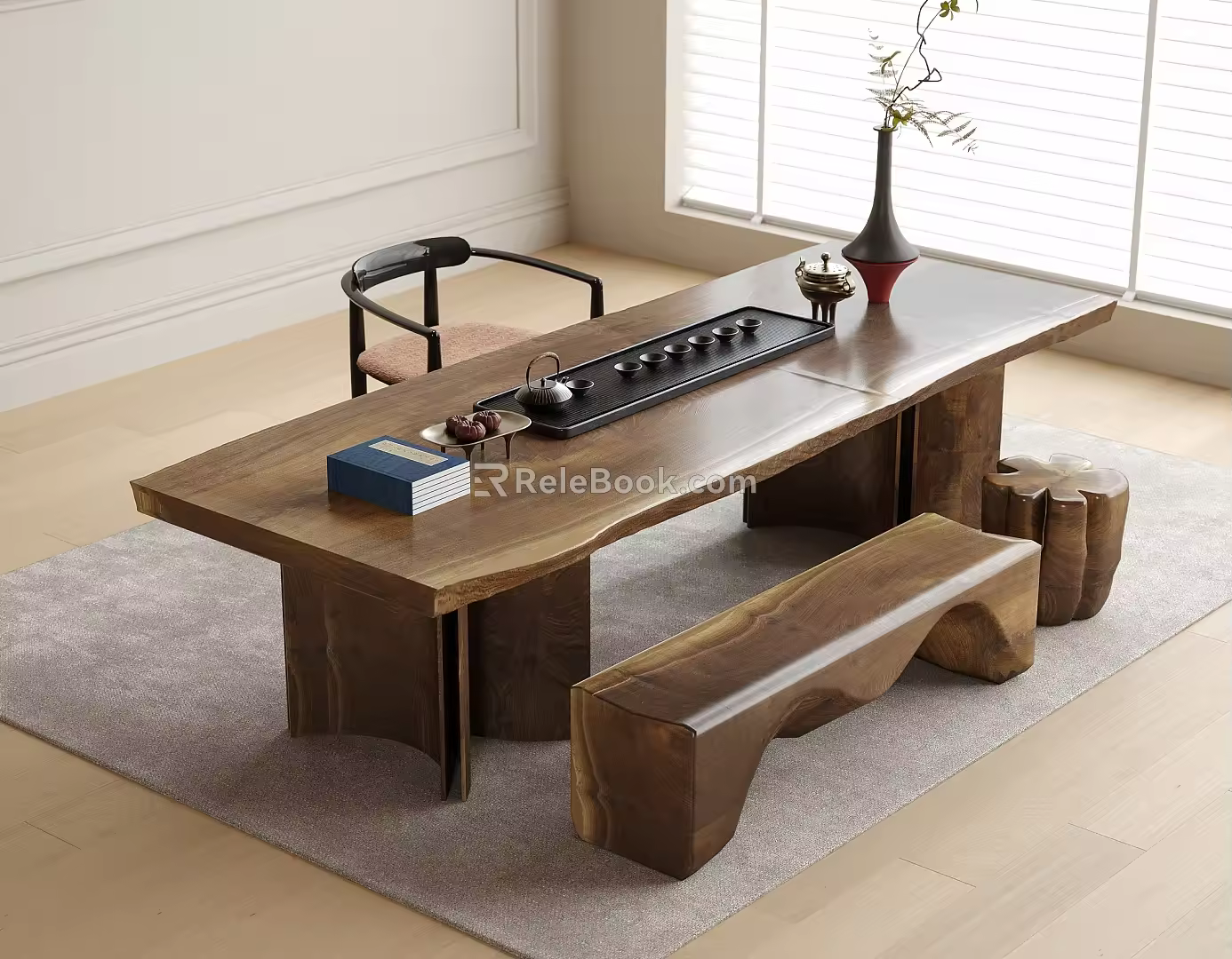 Modern Tea Table and Chair Large Board Table Tea Set Stool 3d model