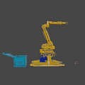 Yellow Industrial Robotic Arm Mechanical Equipment With Base And Blue Container