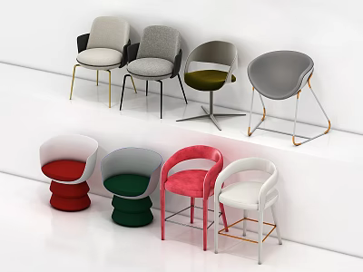 Stylish Accent Chairs In Multiple Colors With Modern Designs And Metal Legs 3d model