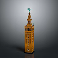 Giralda Tower With Yellow Brick Exterior Arched Windows And Green Weather Vane