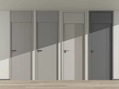 Modern Swing Doors With Various Gray Tones And Wooden Texture In Different Interior Designs 3d model