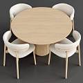 Modern Wooden Dining Table Set With Light Colored Upholstered Chairs And Simple Design 3d model