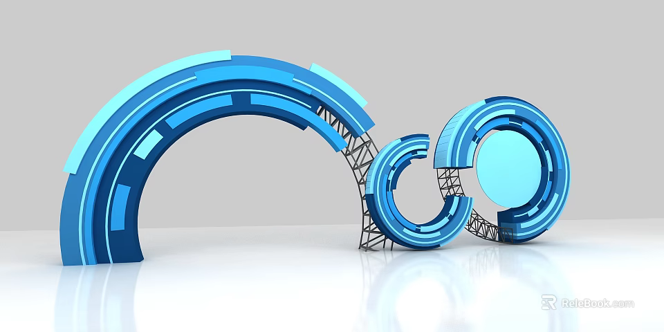 Modern Blue Archway Design With Curved Structure And Metal Framework Reflection 3d model