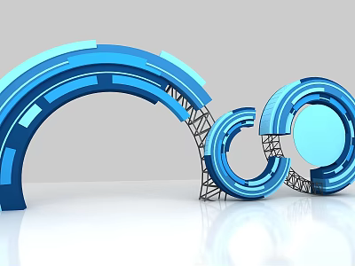 Modern Blue Archway Design With Curved Structure And Metal Framework Reflection 3d model