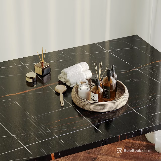 Bathroom Essentials Arrangement On Black Marble Counter 3d model