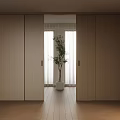 Modern Minimalist Room With Wooden Sliding Doors Natural Light And Plant