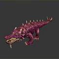 Pink Spiked Fantasy Crocodile 3D Model With Metallic Texture And Shiny Surface