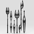 Various Black Long Handled Weapons With Intricate Spiked Designs And Different Styles 3d model