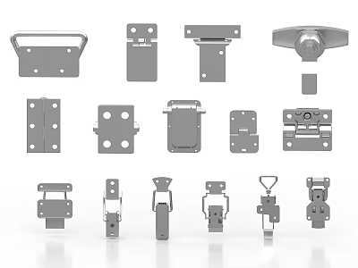 Different Types Of Metal Hardware Accessories Including Hinges Buckles And Locks 3d model