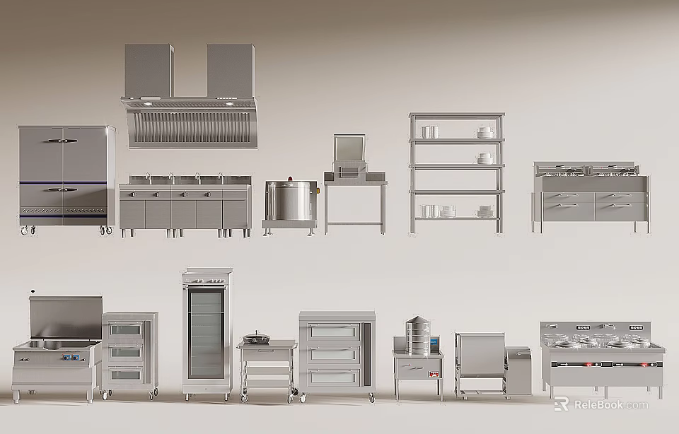 Various Stainless Steel Kitchen Appliances Collection For Modern Cooking Areas 3d model 