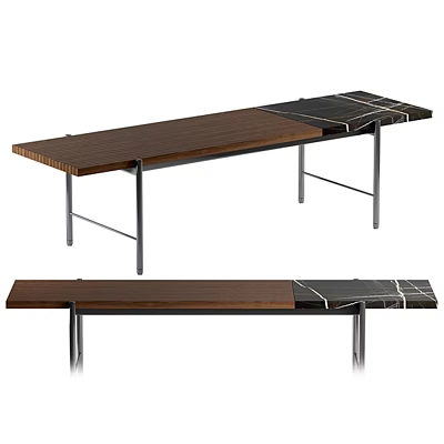 Public Chair With Wooden And Marble Panel Top And Metal Legs Modern Design 3d model