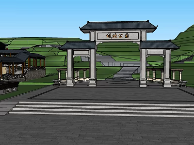 New Chinese Style Gate Park Landscape 3d model