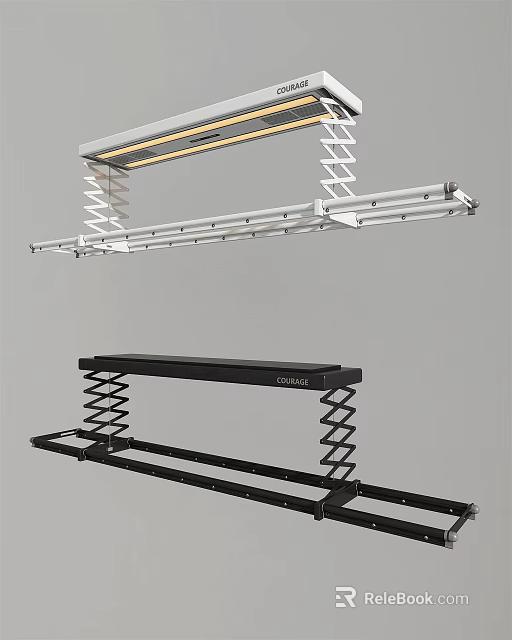 Retractable Spring Loaded Clothes Hanger With White Black Metal Frame For Indoor Use 3d model 