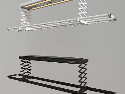 Retractable Spring Loaded Clothes Hanger With White Black Metal Frame For Indoor Use 3d model