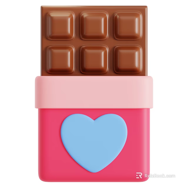 Tasty Chocolate Bar in Decorative Pink Box with Blue Heart Design 3d model 