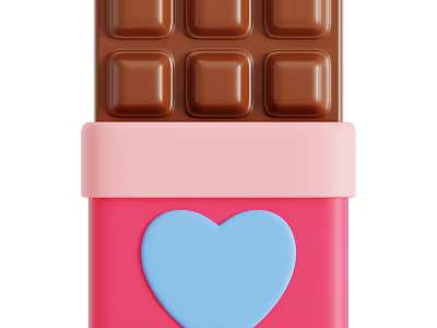 Tasty Chocolate Bar in Decorative Pink Box with Blue Heart Design 3d model