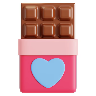 Tasty Chocolate Bar in Decorative Pink Box with Blue Heart Design 3d model