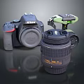 Nikon Digital Camera With Detachable Lens And Green Electronic Accessory 3d model